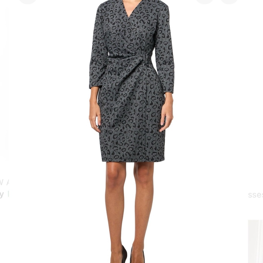 Anne Klein Charcoal Leopard Print Dress